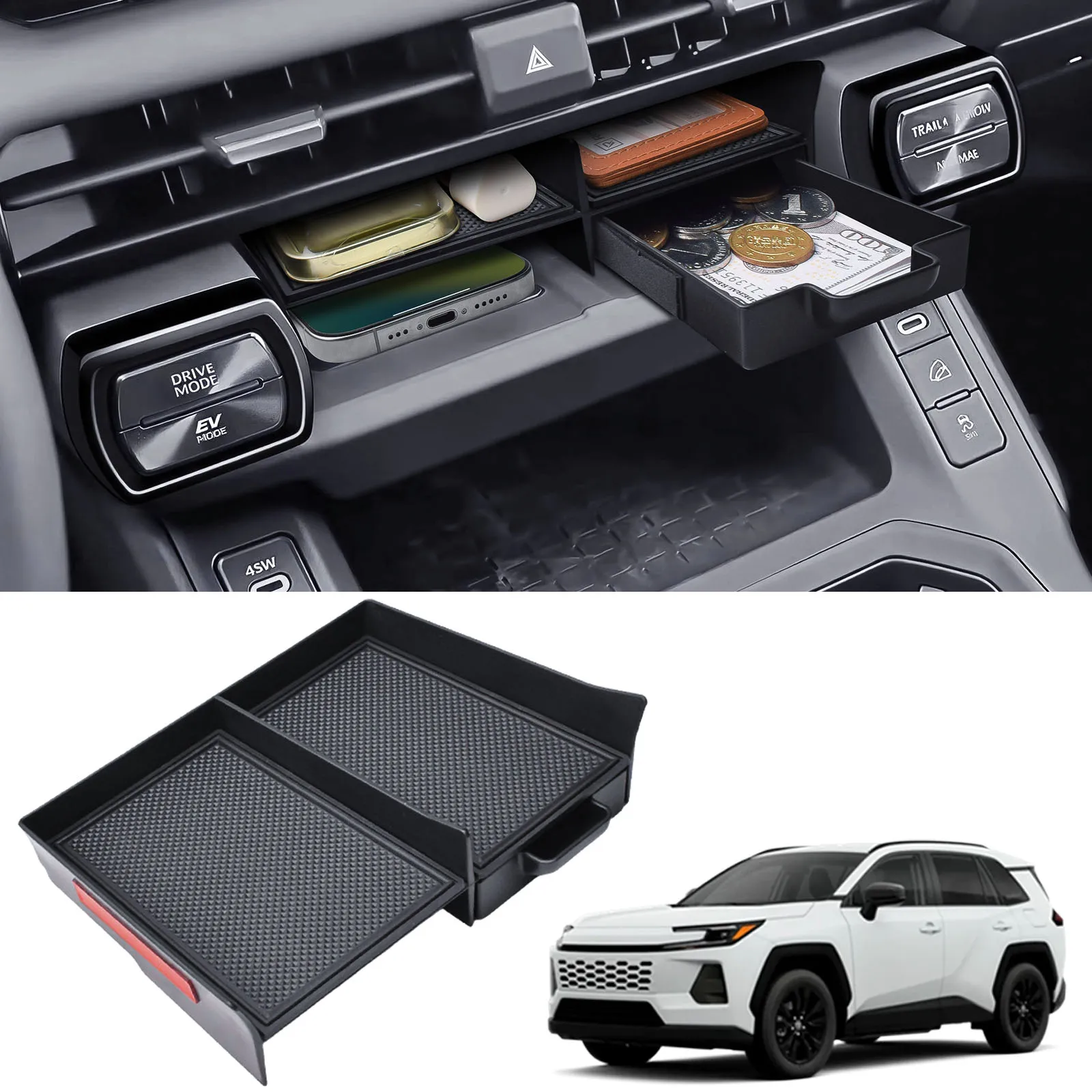 2PCS Center Console Organizer Tray for 2026 Toyota RAV4 LE SE XLE Premium XSE Woodland Limited Drawer Hidden Storage Box Divider