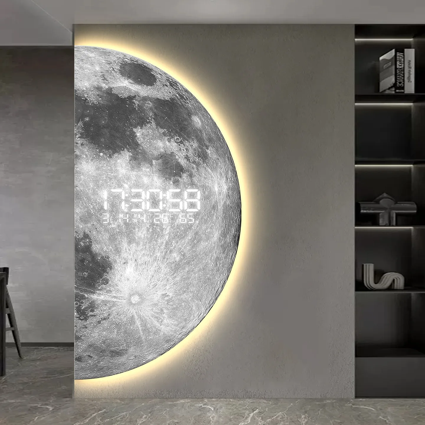 Modern Circular Moon Entrance Decoration Painting Led Electronic Screen Planet Living Room Corridor Room Luminous Wall Lamp