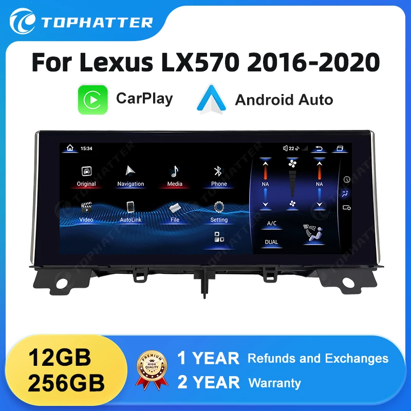 

12.3-дюймовый Android 14 CarPlay Auto для Lexus LX570 2016-2020: Автомобильный мультимедийный проигрыватель с GPS-навигацией, Wi-Fi и 4G