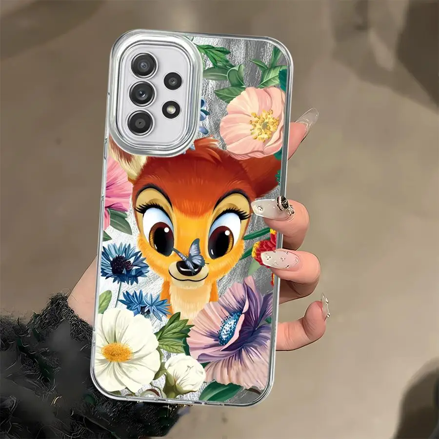 Funda de teléfono de concha suave negra Bambi con flor de Disney para Samsung Galaxy A55 A73 A23 A51 A52 A24 A33 A34 A35 A36 A31 A21s A22 A20s