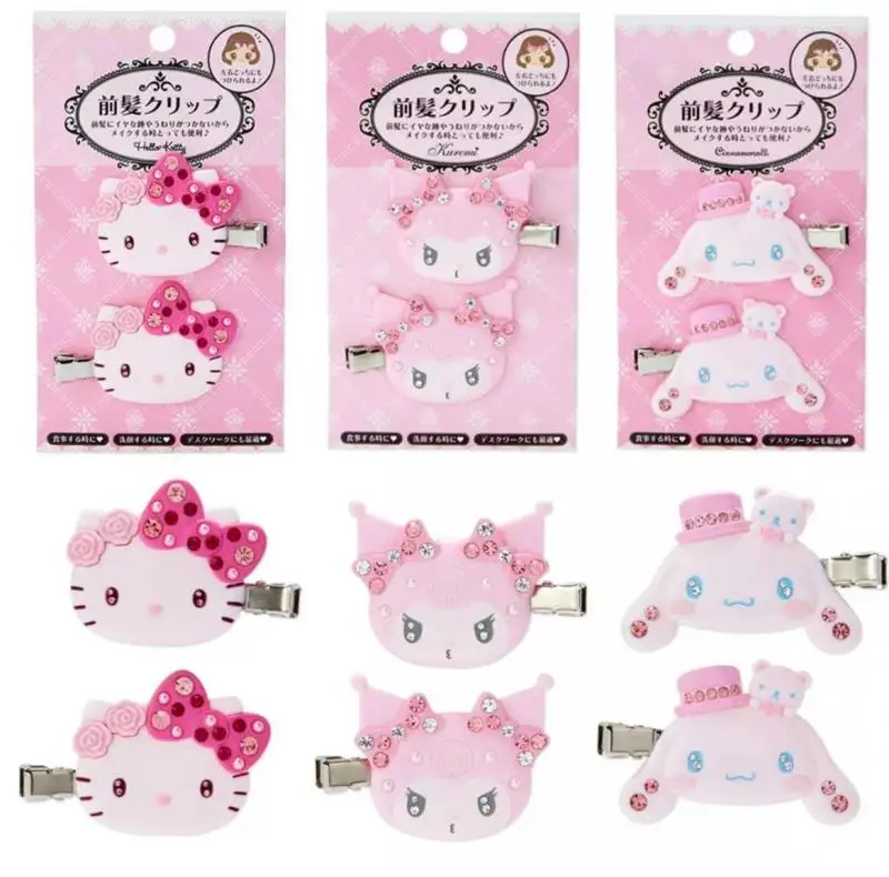 Sanrio 2023 Cherry Blossom Series Pink Color Bright Diamond Hairpin Bangs Clip Kitty Cinnamoroll Mymelody Kuromi Hairpin Toy