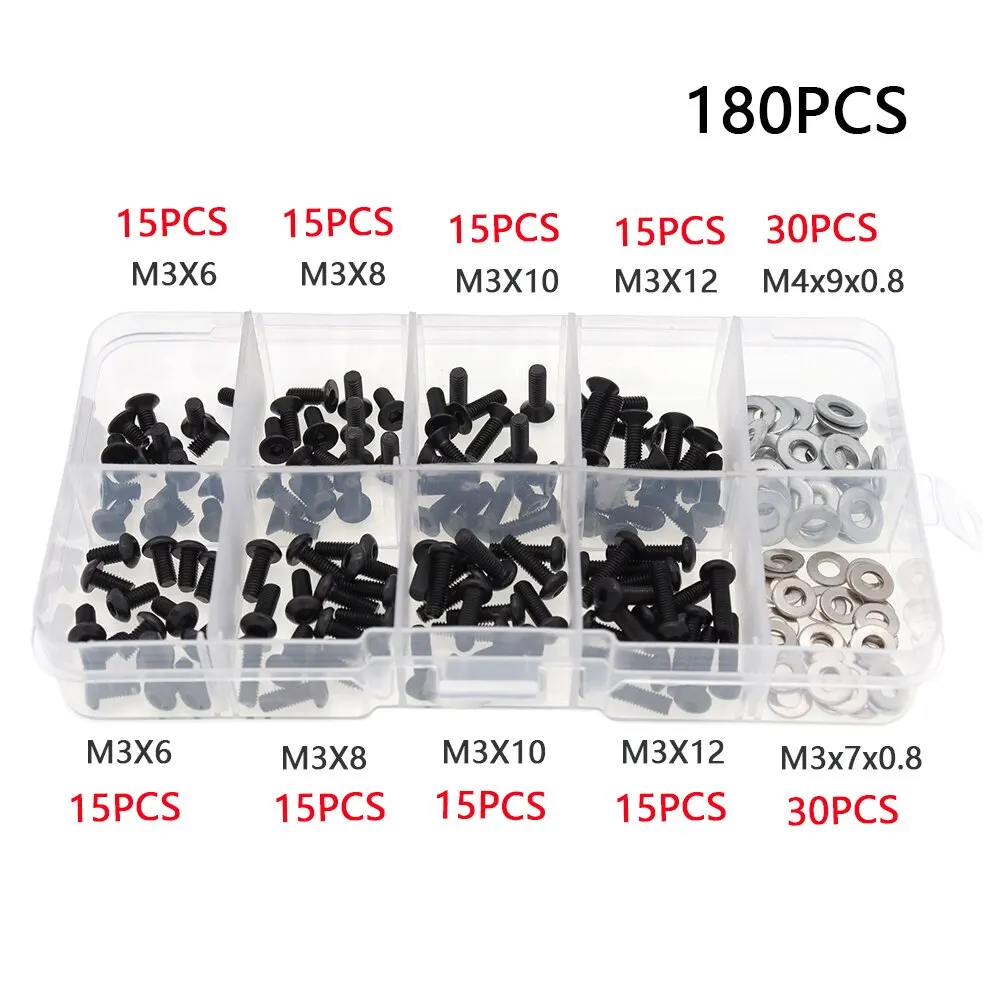 Screw Box Kit Bolt Washer Hardware Fasteners 180/340 Pieces For Traxxas Axial Redcat HSP HPI Arrma Losi 1/8 1/10 Scale Car M3 M4