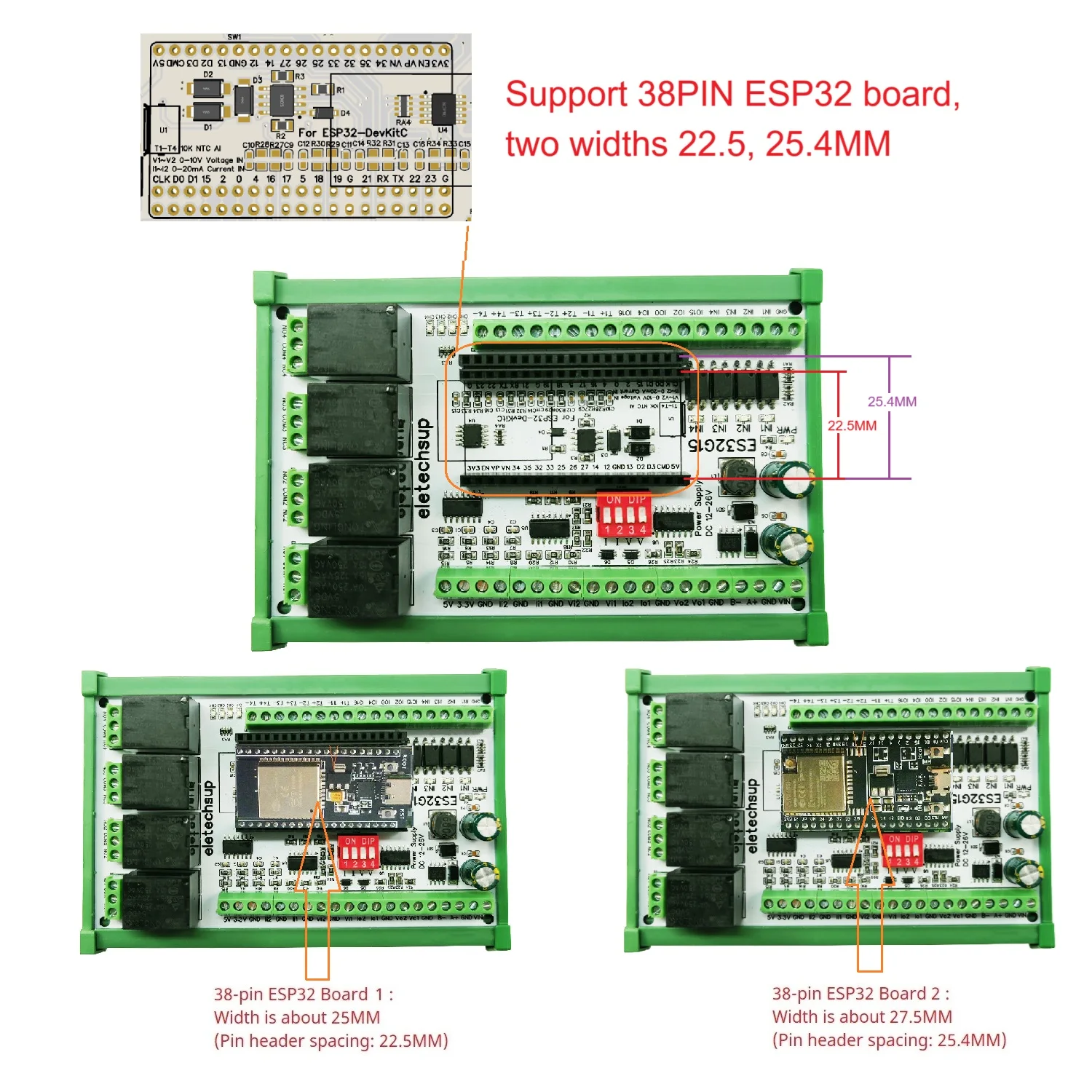 ESP32-DevKitC Based Development Board for Arduino PLC with Smart WIFI and RS485 Remote IO Control