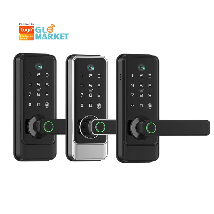 Glomarket Tuya Wifi Keyless Deadbolt Lock Serraduras Electric Handle Front Door Lock With Keypad Smart Fingerprint Digital Lock