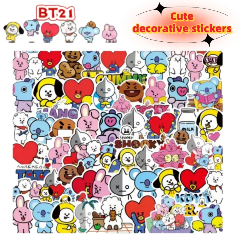 

BT21 RJ Koya Shooky Mang Cartoon Cute Two dimensions Decorative Stickers Students for Water Bottles Notebooks DIY Decoration