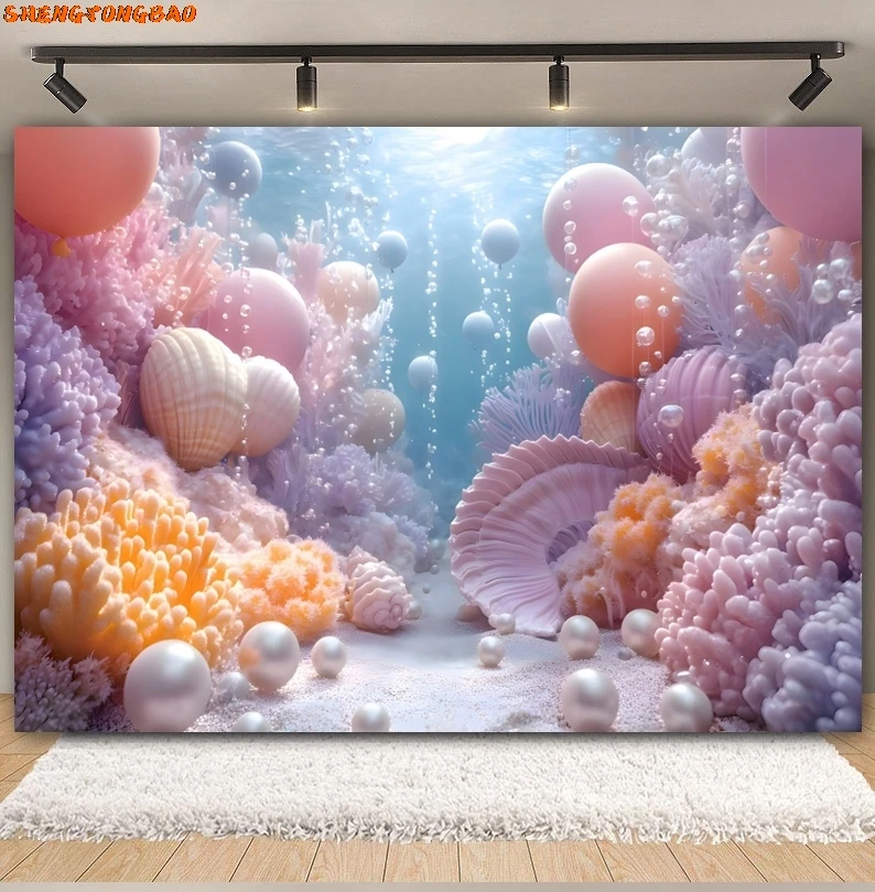 Ocean Theme Backdrop For Photography Ocean Undersea World Jellyfish Coral Little Mermaid Dolphin Background Decor Photo Studio