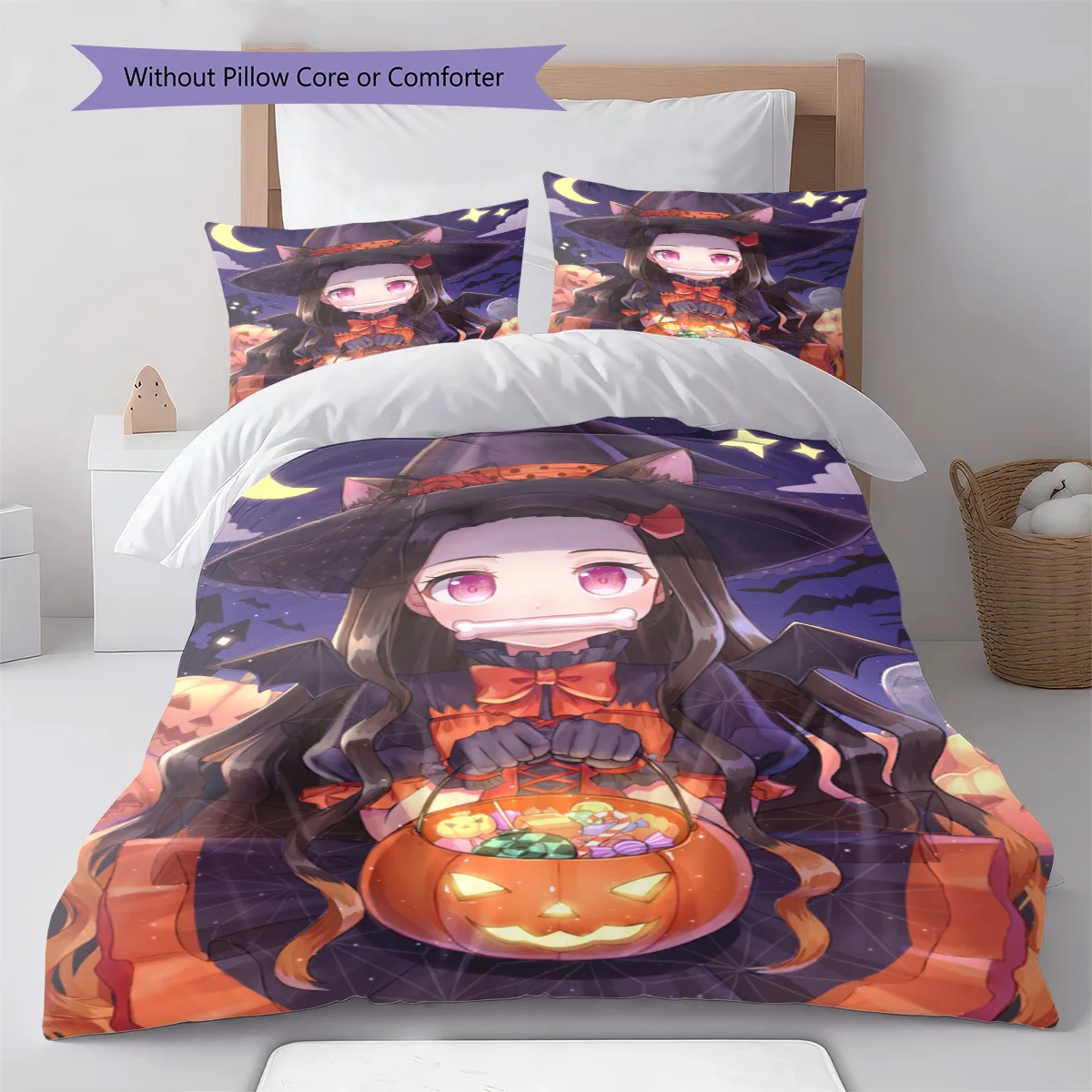 Demon Slayer Nezuko Kamado Magical Anime Bedding Set Duvet Cover Polyester Soft Comforter Bedroom Set -QJY