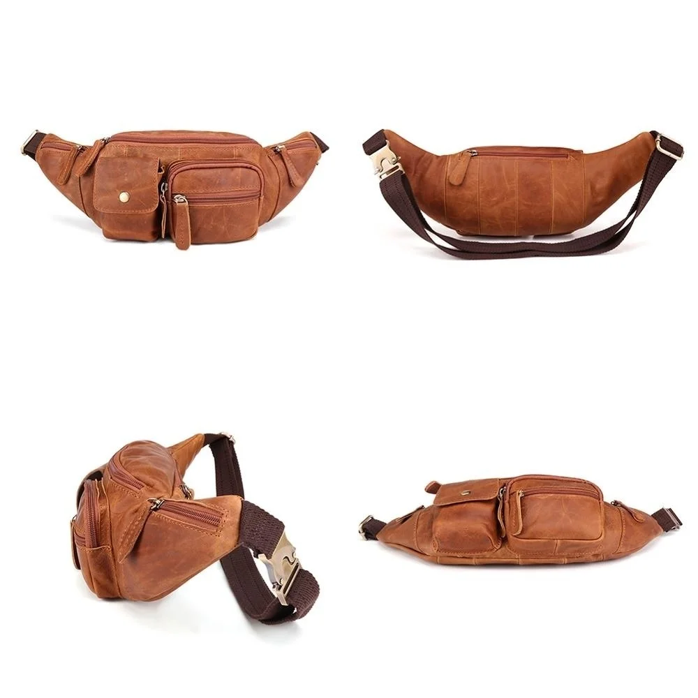 Bolso de cintura de cuero genuino para hombre, bandolera de hombro, multifunción, alta calidad