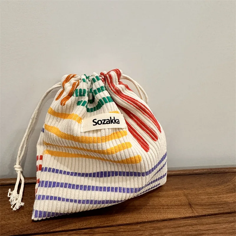 

Stripe Solid Color Corduroy Drawstring Bag Christmas Gift Candy Jewelry Cosmetics Coins Keys Packing Bags Storage Bag Pouch