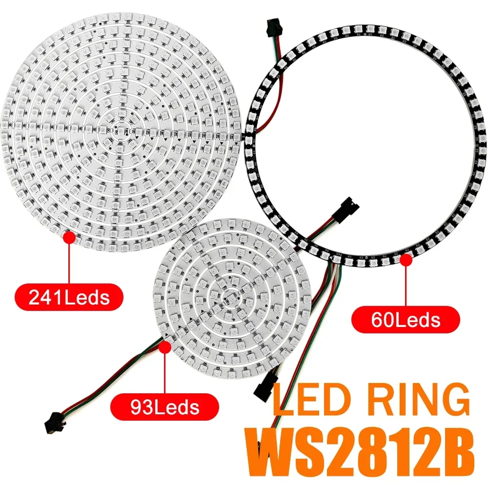 DC5V WS2812B LED Pixel Ring 60/93/241Leds WS2812 RGB Round Modules Built-in Individually Addressable Smart IC White Black PCB