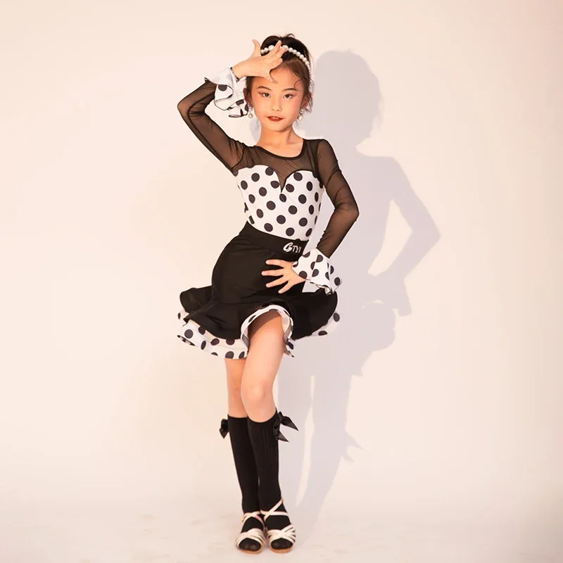 robe-de-danse-latine-a-pois-manches-longues-cha-cha-rumba-tango-vetements-pour-filles-samba-salsa-robes-de-competition-pour-enfants-robes-de-salle-de-bal