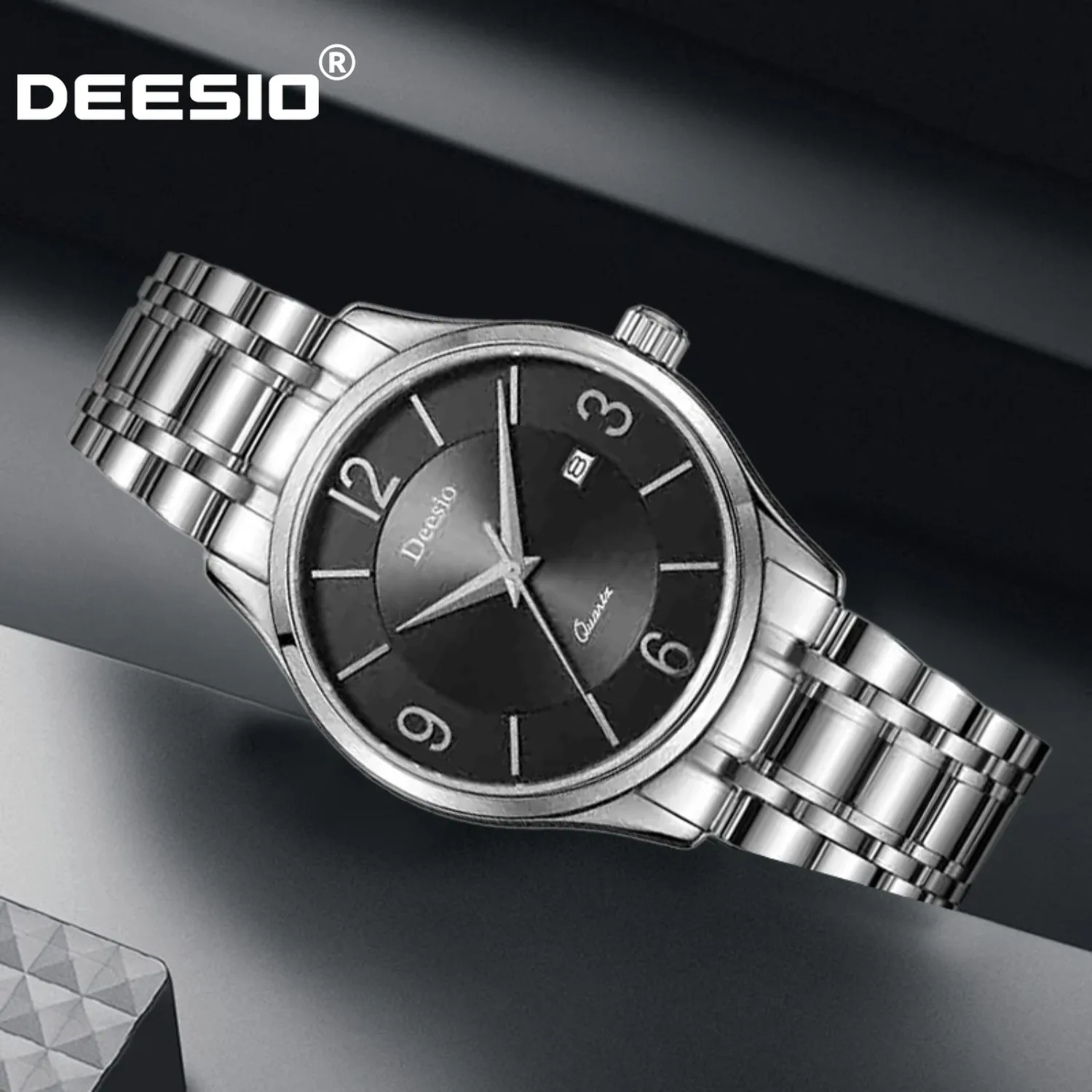 

Мужские кварцевые часы Deesio: деловые, классические, водонепроницаемые, из нержавеющей стали, с календарем, роскошные наручные часы, подарок
