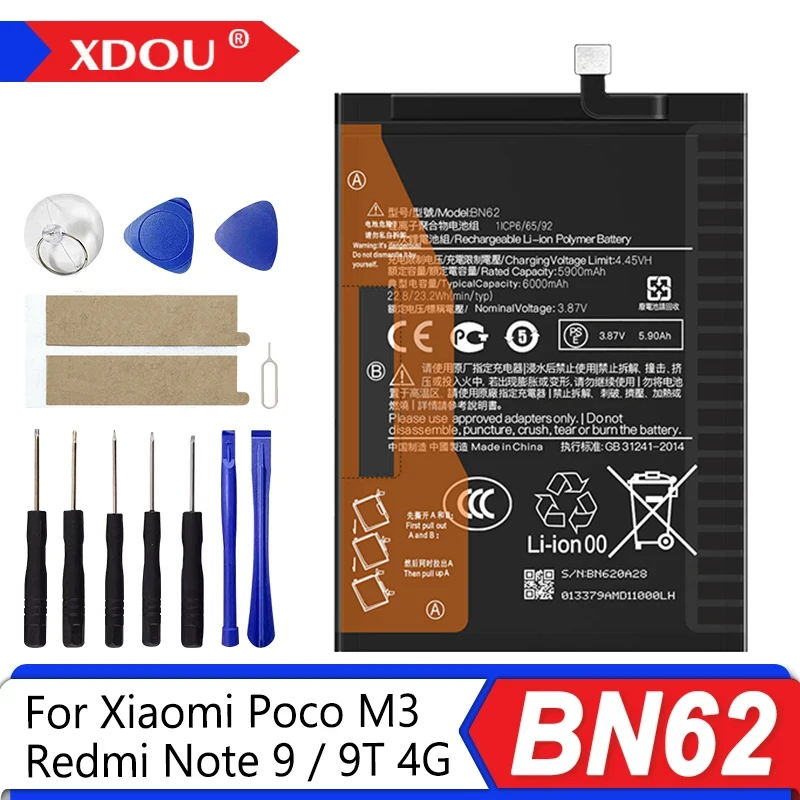 Brand New BN62 6000mAh Battery For Xiaomi  POCO M3 Redmi Note 9 4G  Redmi  9T 4G  Phone Replacement Batteries