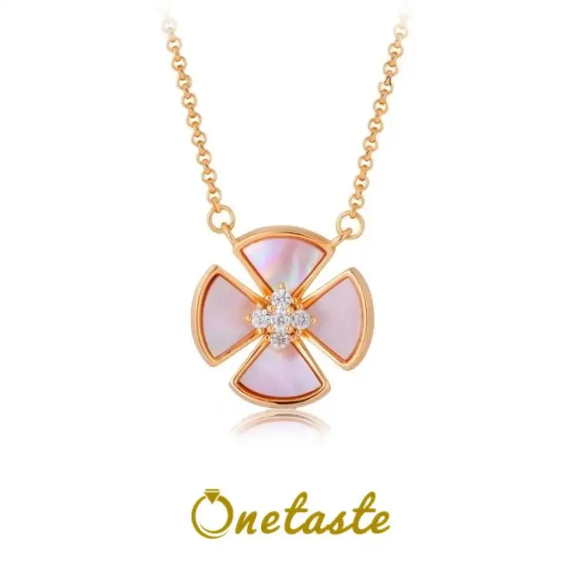 

S925 Серебристо-розовый перламутр Классическое ожерелье с подвеской в виде клевера 18-каратное золото с кубическим цирконием Чокеры Ожерелья Подарок на День святого Валентина