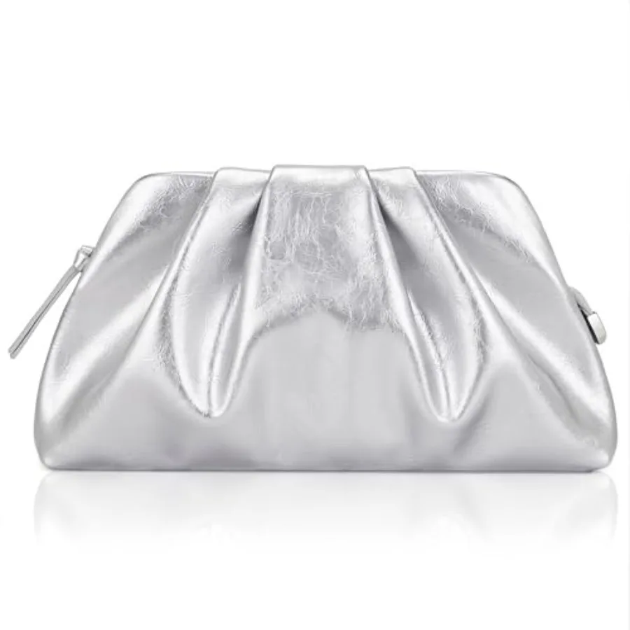 

Clutch Purses for Women Shiny PU Leather Pleated Evening Clutch Bag With Shoulder Strap for Formal Wedding Prom