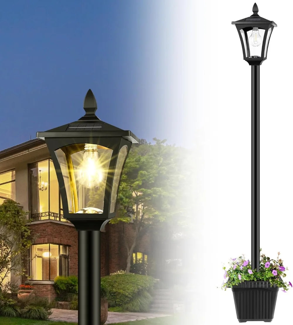 

72" Solar Outdoor Light with Planter,Waterproof Solar Post Lamp Ligts,Solar Garden Lights for Backyard, Pathway, Patio,Lawn