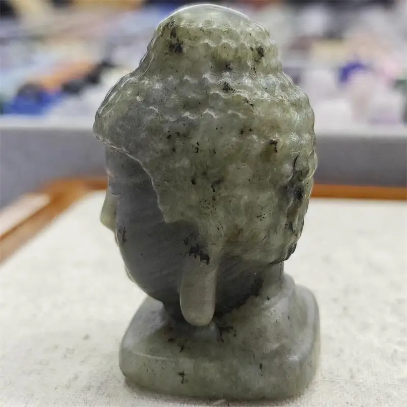 6 سنتيمتر اللابرادوريت الطبيعي بوذا رئيس نحت شفاء فنغشوي الأحجار الريكي هدايا ديكور المنزل هدية عيد 1 قطعة #3