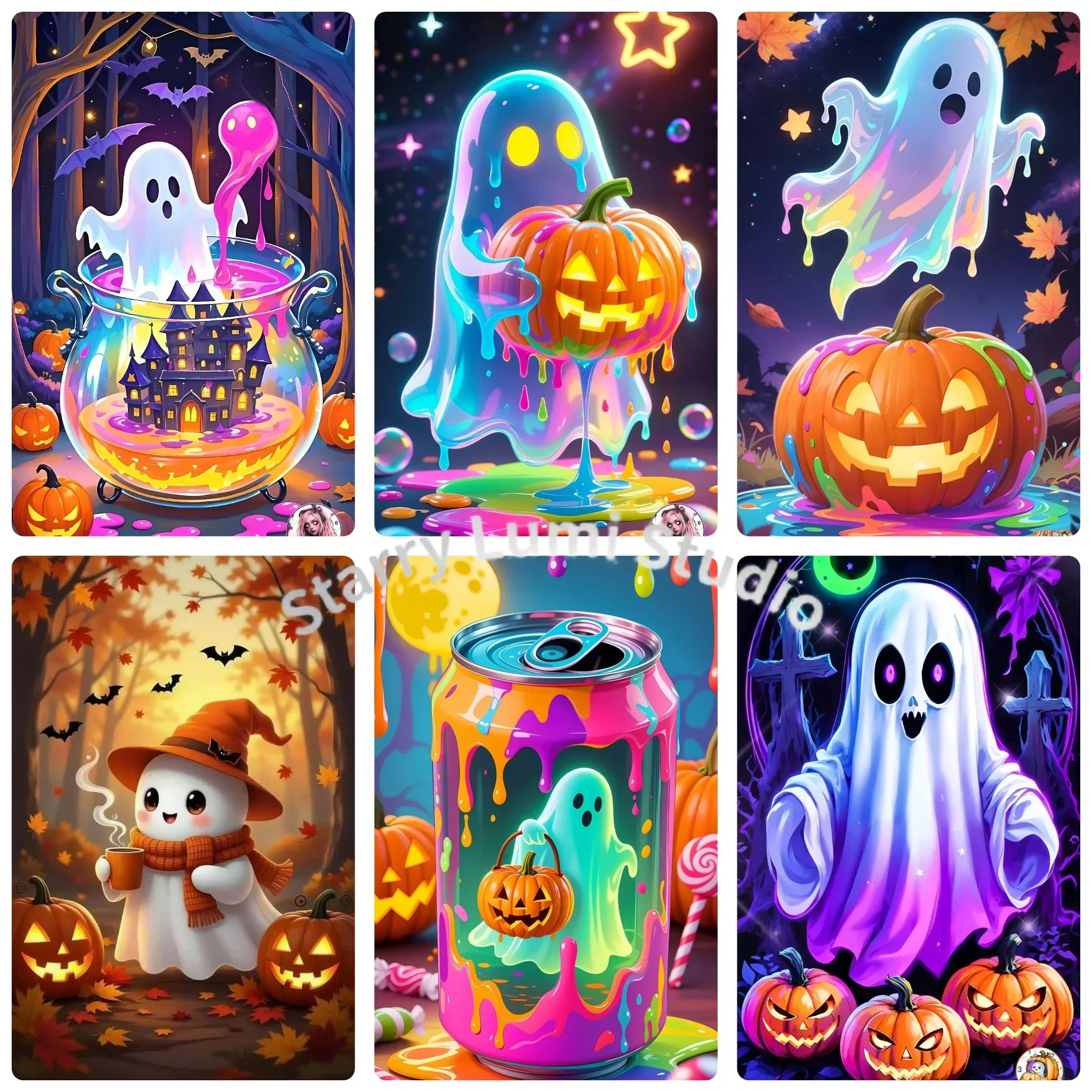 DIY Rainbow Ghost Pumpkin Halloween Fantasy Cartoon Art Diamond Painting Mosaic Handmade Art Exquisite Home Decoration