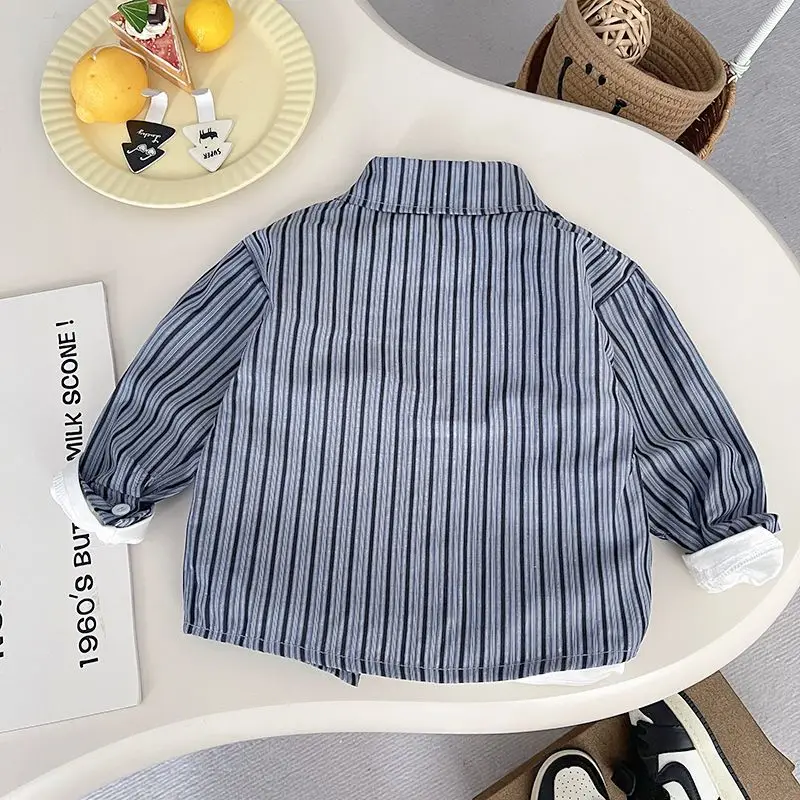 IENENS Kids Shirt Clothes Spring Thin Blouses Clothing Infant Boy Striped Cotton Tops 1 2 3 4 Years Kids Long Sleeves Shirt