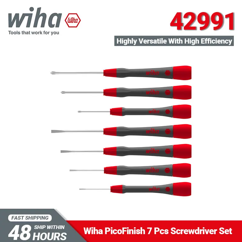 

Wiha 42991 7 Piece Precise Screwdriver Set with PicoFinish Slotted Phillips Ergonomic Handle Design Smooth-running