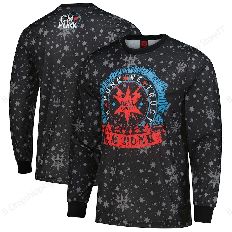 جديد الرجال تي شيرتات طويلة الأكمام جديد المصارعة عودة CM الشرير ثلاثية الأبعاد تي شيرت مطبوع الرجال النساء بلوزات على الموضة تيز الرياضة التي شيرت اللياقة البدنية