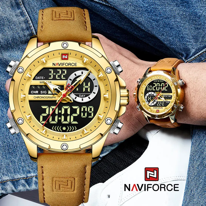 NAVIFORCE Luxury Quartz Watches for Men Military Sports Chronograph LED Digital Watch Waterproof Quartz WristWatch Clock