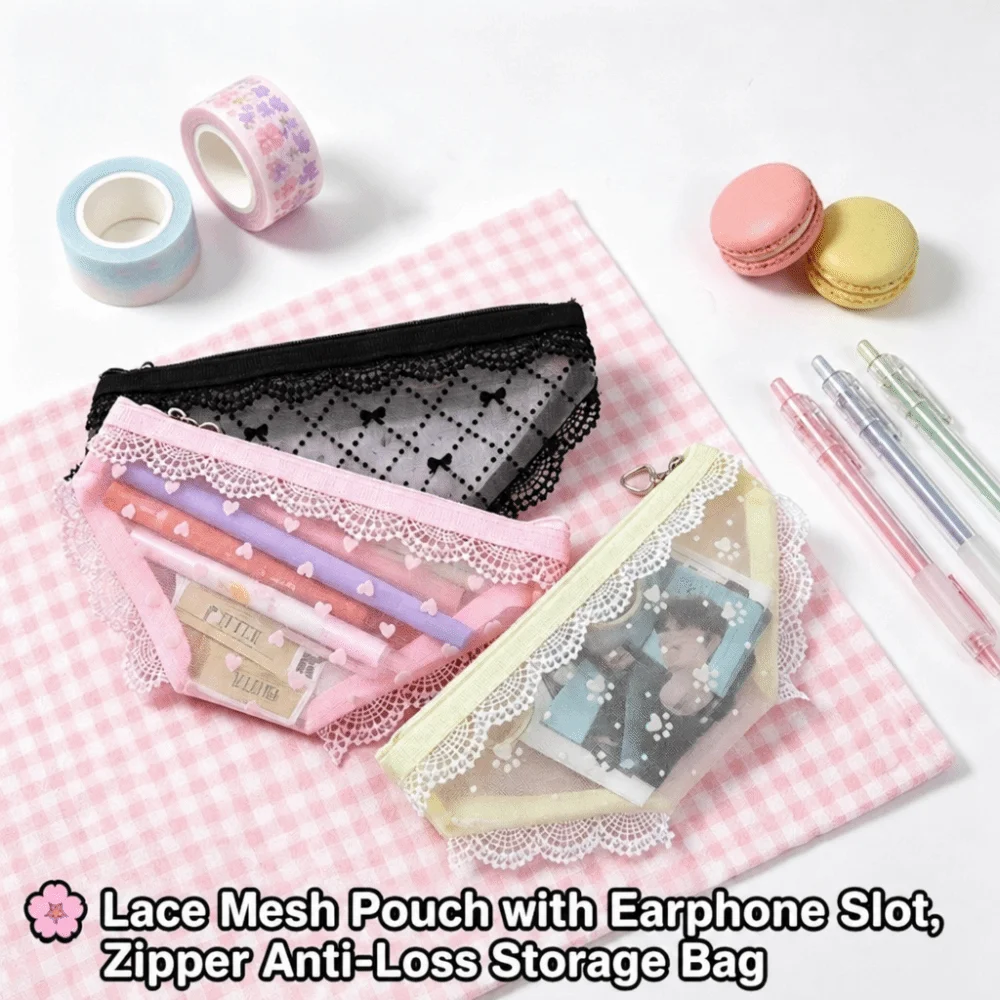 Cute Lace Mesh Storage Pouch Briefs Shape Triangle Cosmetic Bag Multi-use Toiletry Bag Home Travel