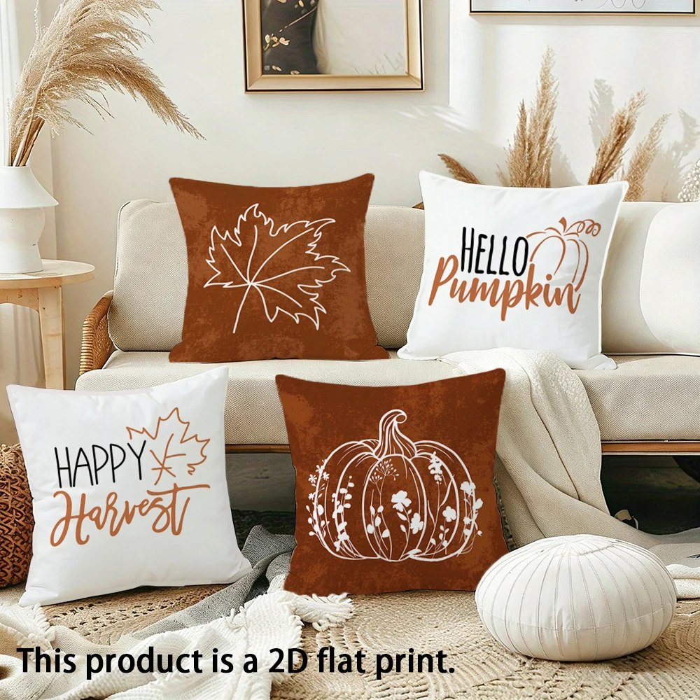 1pc  Fall Farmhouse Throw Pillow Covers, Happy Harvest Hello Pumpkin Maple Leaf Pumpkin Cushion Cases for Home Sofa Couch