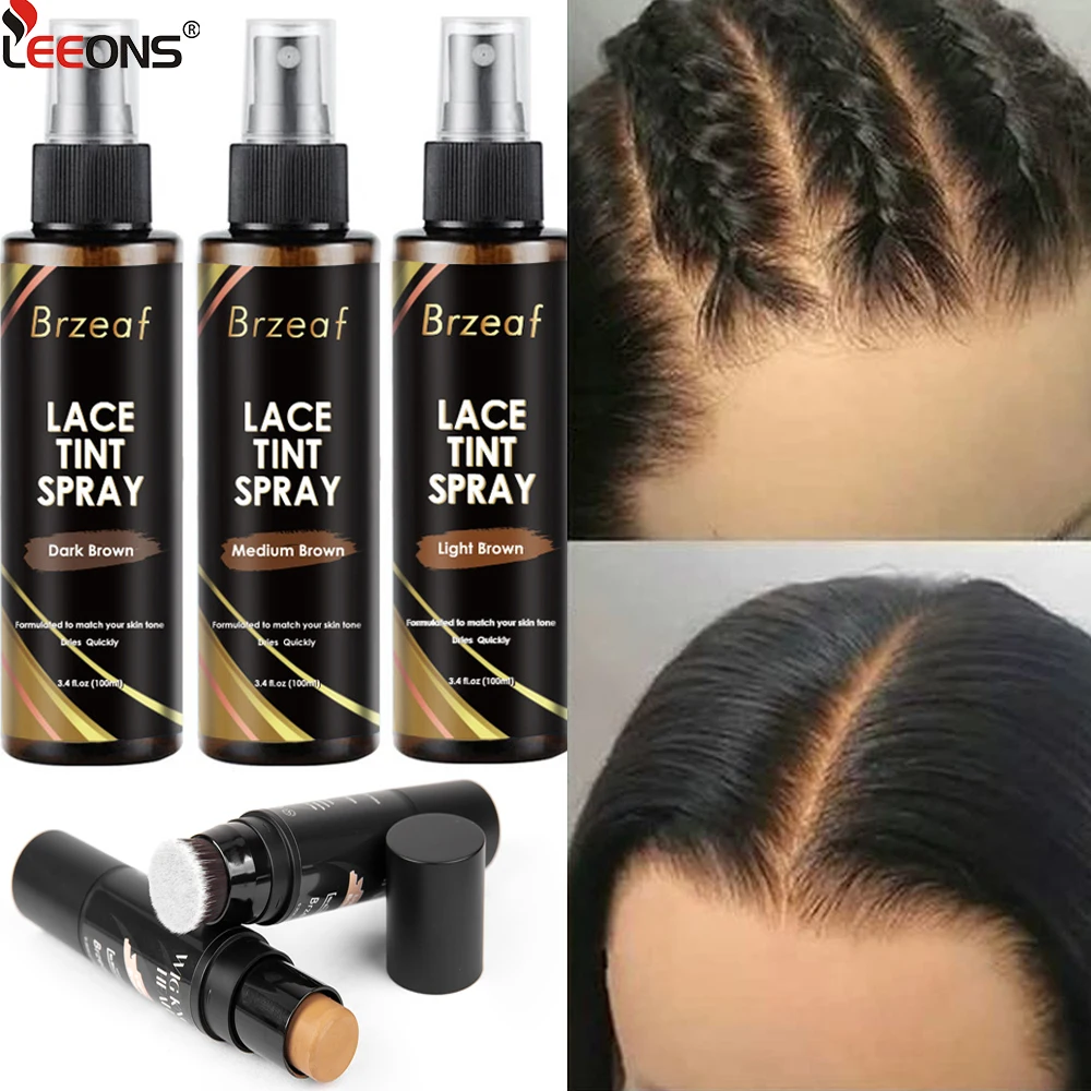 

Wig Knots Concealer For Lace Grid Dyeing Stick Knot Healer With Brush Double-Head And Dark Brown Lace Melting Tint Spray For Wig