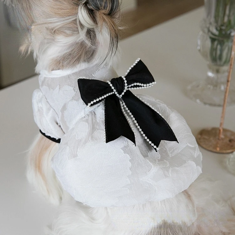 Spring Summer Pearl Bow Gauze Skirt Luxury Pet Clothes Cat and Dog Clothing Teddy Small Dog Birthday Dress Clothes Pug Dress