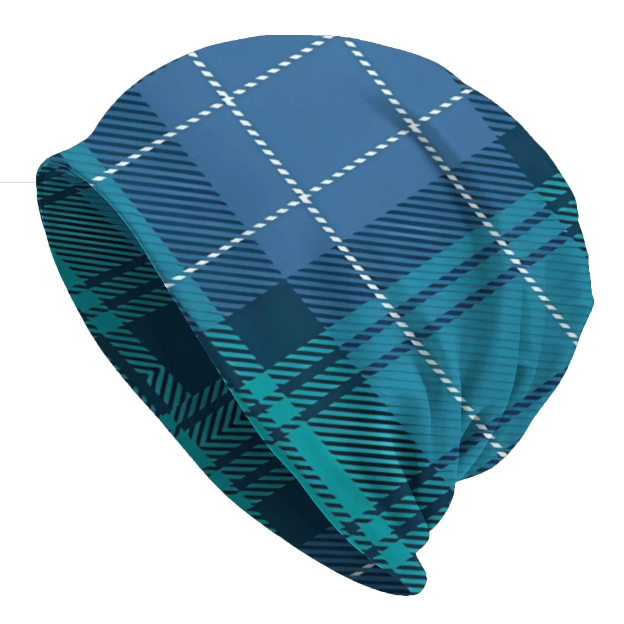 Bonnet Hats Scottish Tartan Men Women's Thin Hat Blue And Turquoise Checkered Plaid Warm Cap Design Skullies Beanies Caps