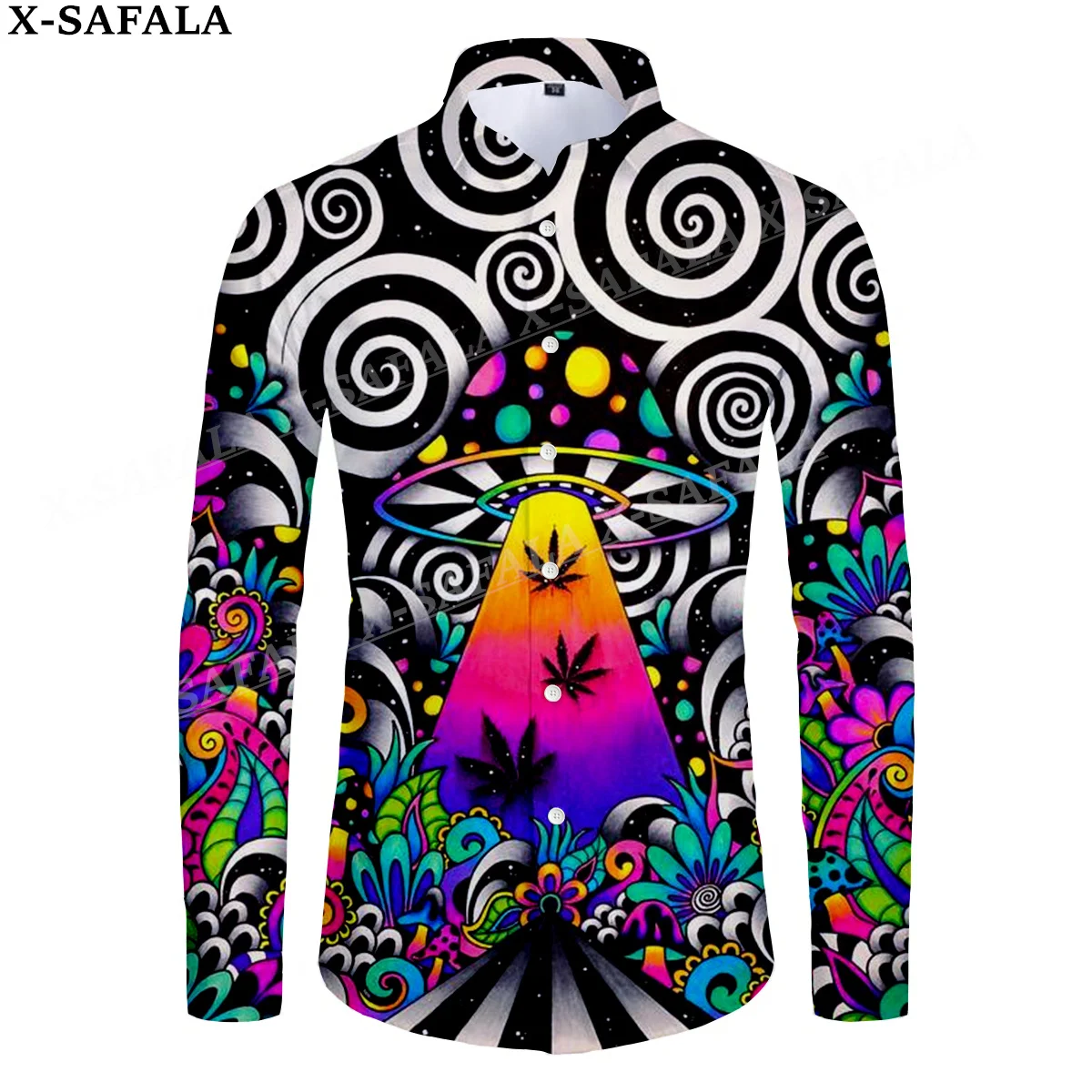 Hippie Psychedelic Colorful Trippy 3D Print Men's Luxury Shirt Turn-down Collar Buttoned Up Long Sleeve Tops Hip Hop Tee-2