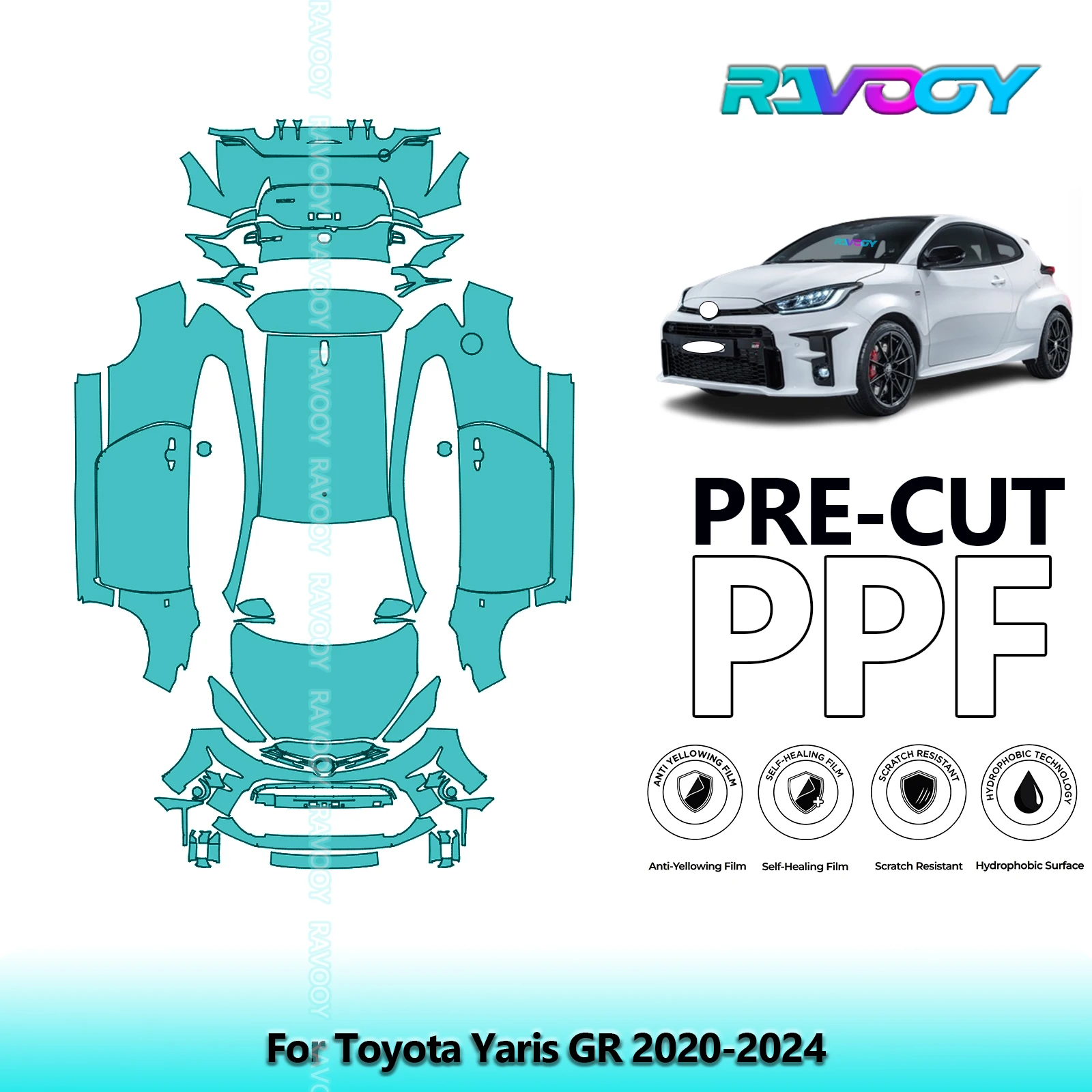 RAVOOY Vehicle-Specific Precut TPU PPF Full Vehicle Paint Protection Film Stone Chip Guard For Toyota Yaris GR 2020-2024 EU UK