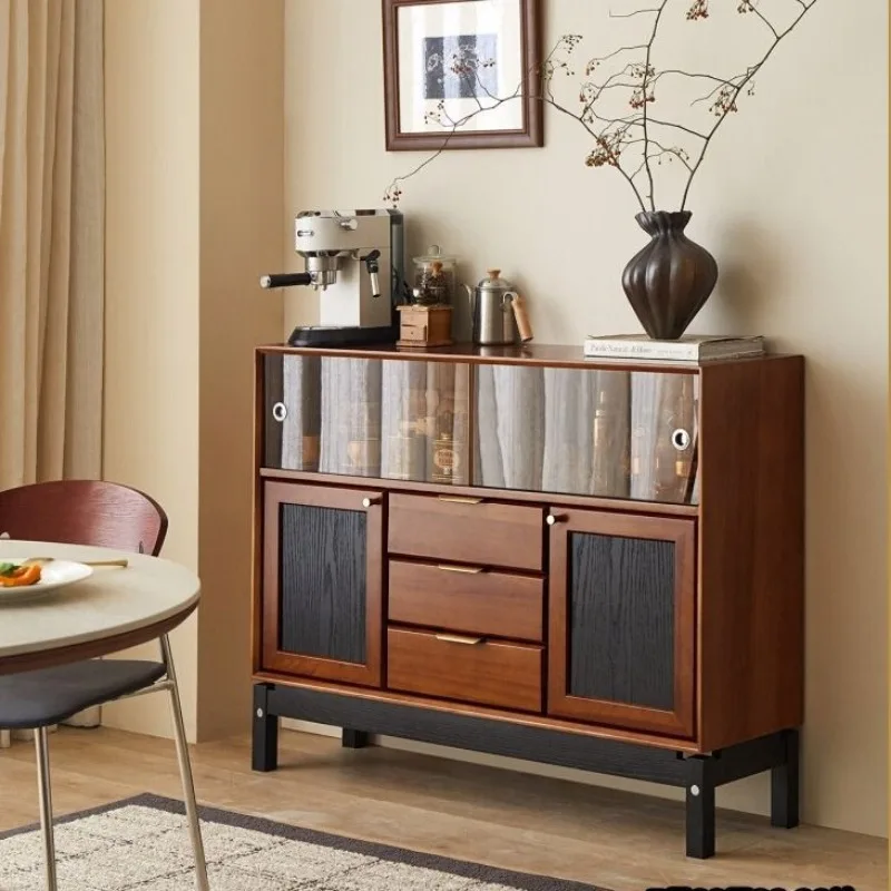 Medieval style solid wood dining side cabinet small apartment living room wall storage cabinet locker household retro