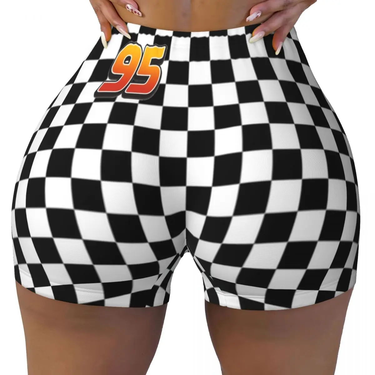 Custom Lightning McQueen 95 Workout Shorts for Women Cartoon Gym Volleyball Running Yoga Shorts