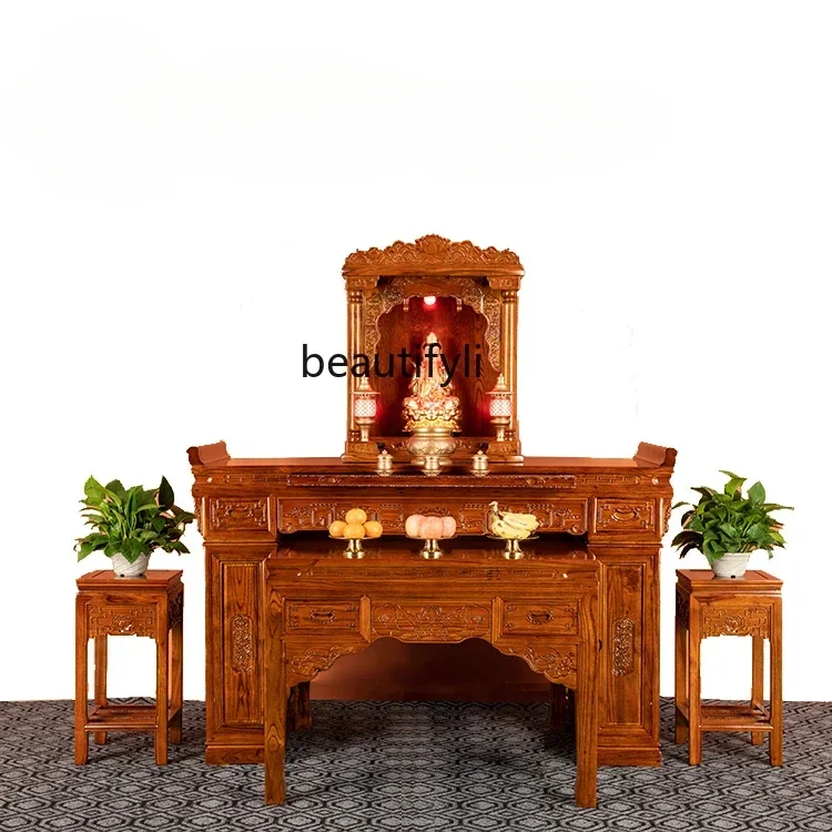 newSolid Wood Buddha Cabinet God of Wealth Camphor Wood Shrine Household Altar Altar Clothes Closet Economicalss1001