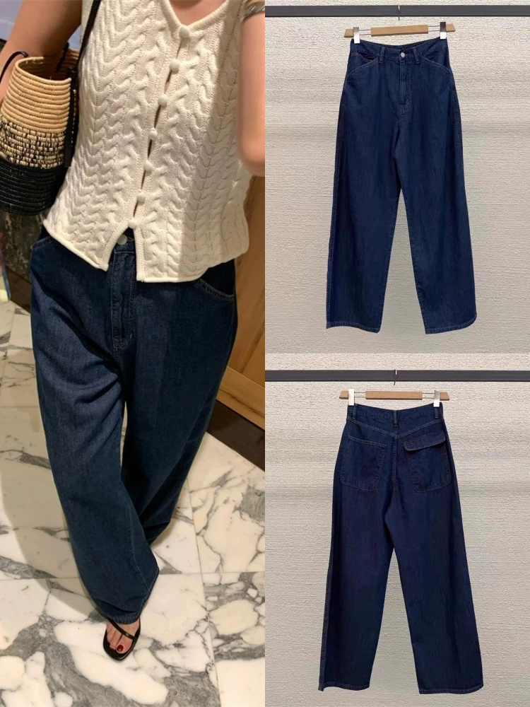 Blaue Jeans mit hoher Taille und weitem Bein und geradem Schnitt für Damen, lockere Passform, lässiges Design, Sommerfaion, bodenlange Hose in Übergröße