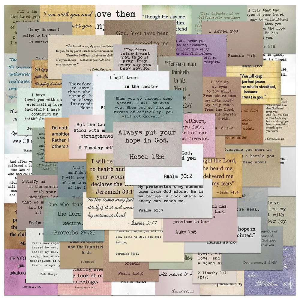 60 Stück Bibelvers-Aufkleber Ohne Wiederholungen Christliche Vintage Inspirierende Zitat-Sticker Schreibmaschinen-Schrift-Aufkleber