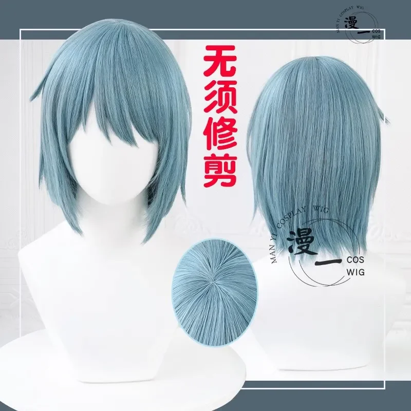 Anime Puella Magi Madoka Magica Cosplay Miki Sayaka Cosplay Wig Short Blue Sayaka Wigs Hairpin Heat Resistant Wigs Wig Cap