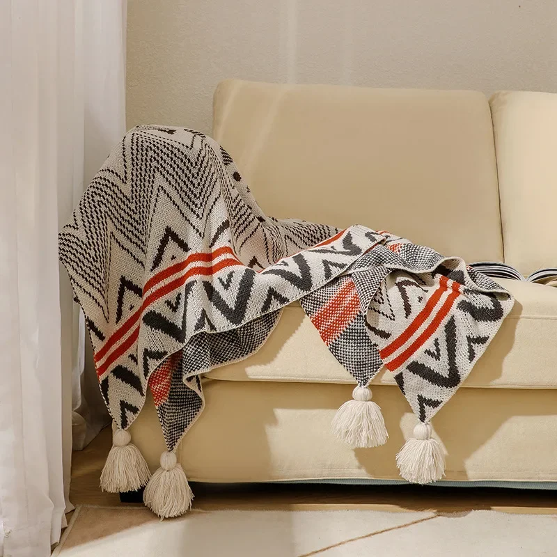 Bohemian Knitted Throw Blanket Vintage Colored Diamond Grid Plaid Sofa Towel Bed Cover Tapestry Bedspread for Kids Dropshipping