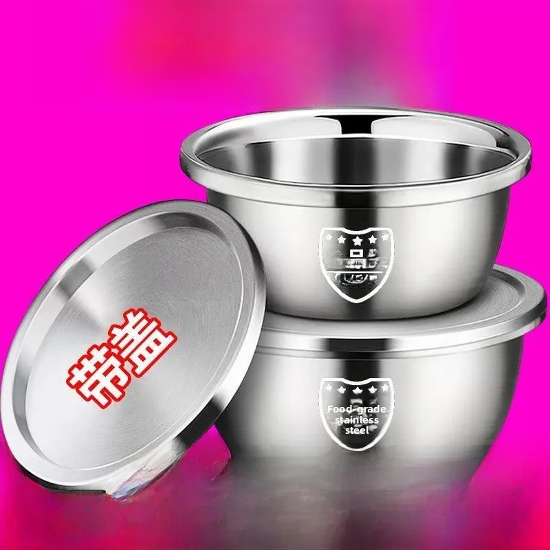 

Extra Thick Stainless Steel Bowl with Lid Kitchen Oil Tank Vegetable Washing Bowl Soup Bowl Home Use Oil Cylinder Cooking Bowl