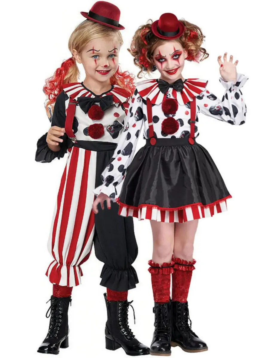 

Новый костюм клоуна на Хэллоуин, карнавальный костюм, детская фестивальная игра, одежда для выступлений на сцене, эластичный материал из спандекса