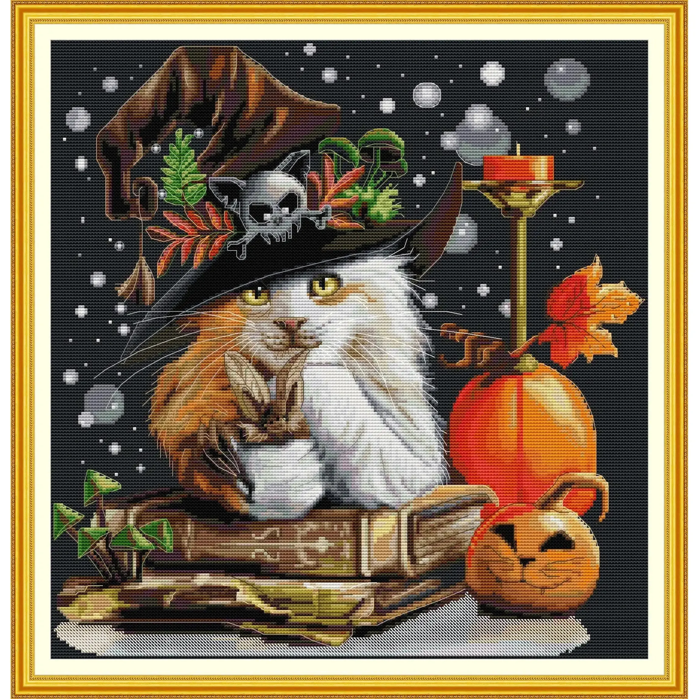 

Joy Sunday-Pre-printed Cross Stitch Kit, DIY Easy Pattern, Aida 14, 11CT Stamped Fabric Embroidery Set, Cat Wizard 1