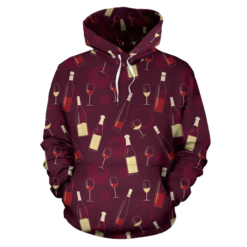 Harajuku 3D Red Wine Pattern Printed Men's Hoodie Design Fruit Grape Pattern Hoodie Sportswear Fashion Casual Street Men's Top