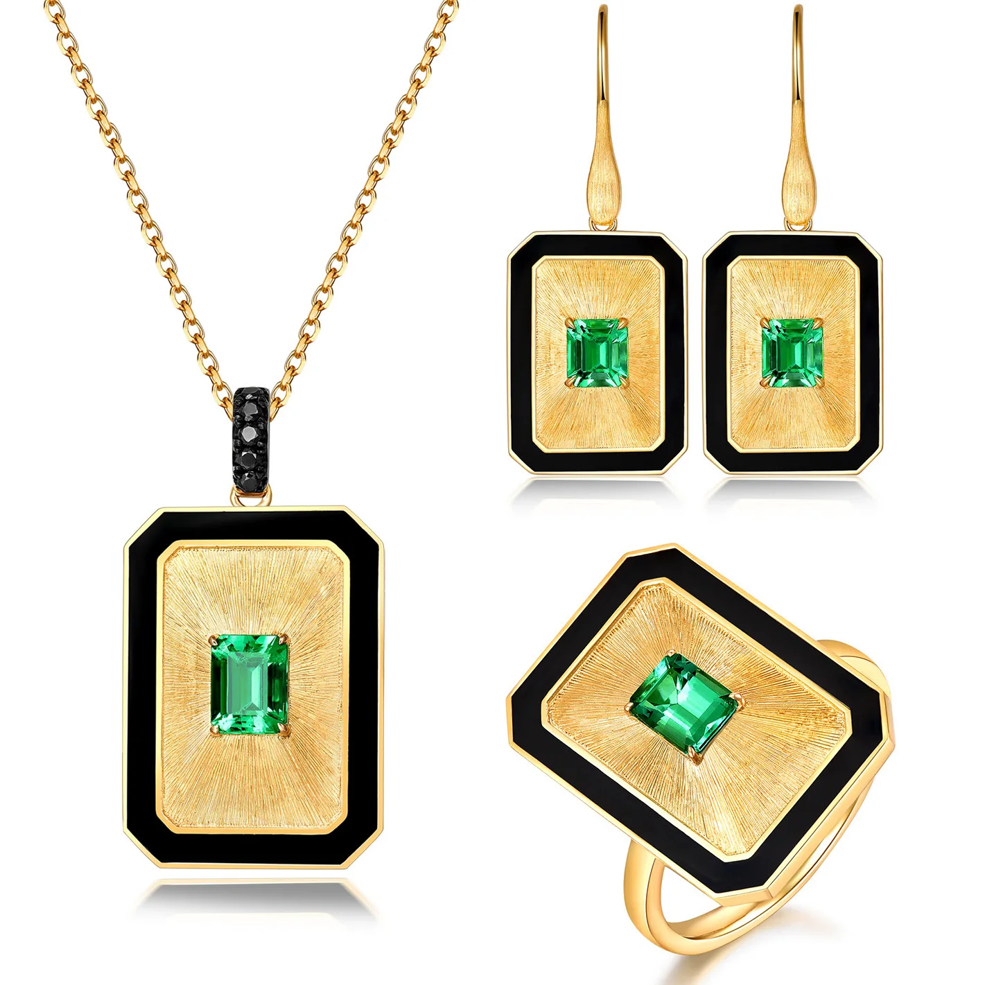 Foydjew Italian Vintage Luxury High Quality Artificial Emerald Jewelry Sets Rings Earrings Pendant Necklaces Banquet Accessories