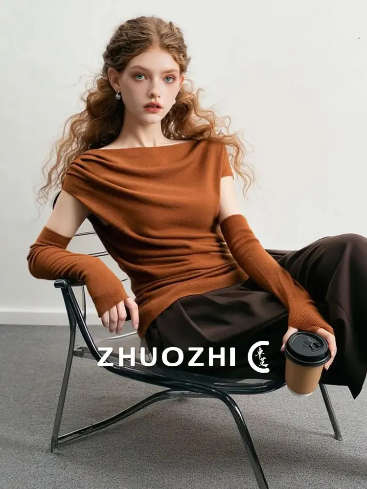 

ZhuoZhi Mermaid oulder Knitted Sweater 2025 Autumn New Sle Vintage Ele Slimming Top Women's Faion Casual Knitwear
