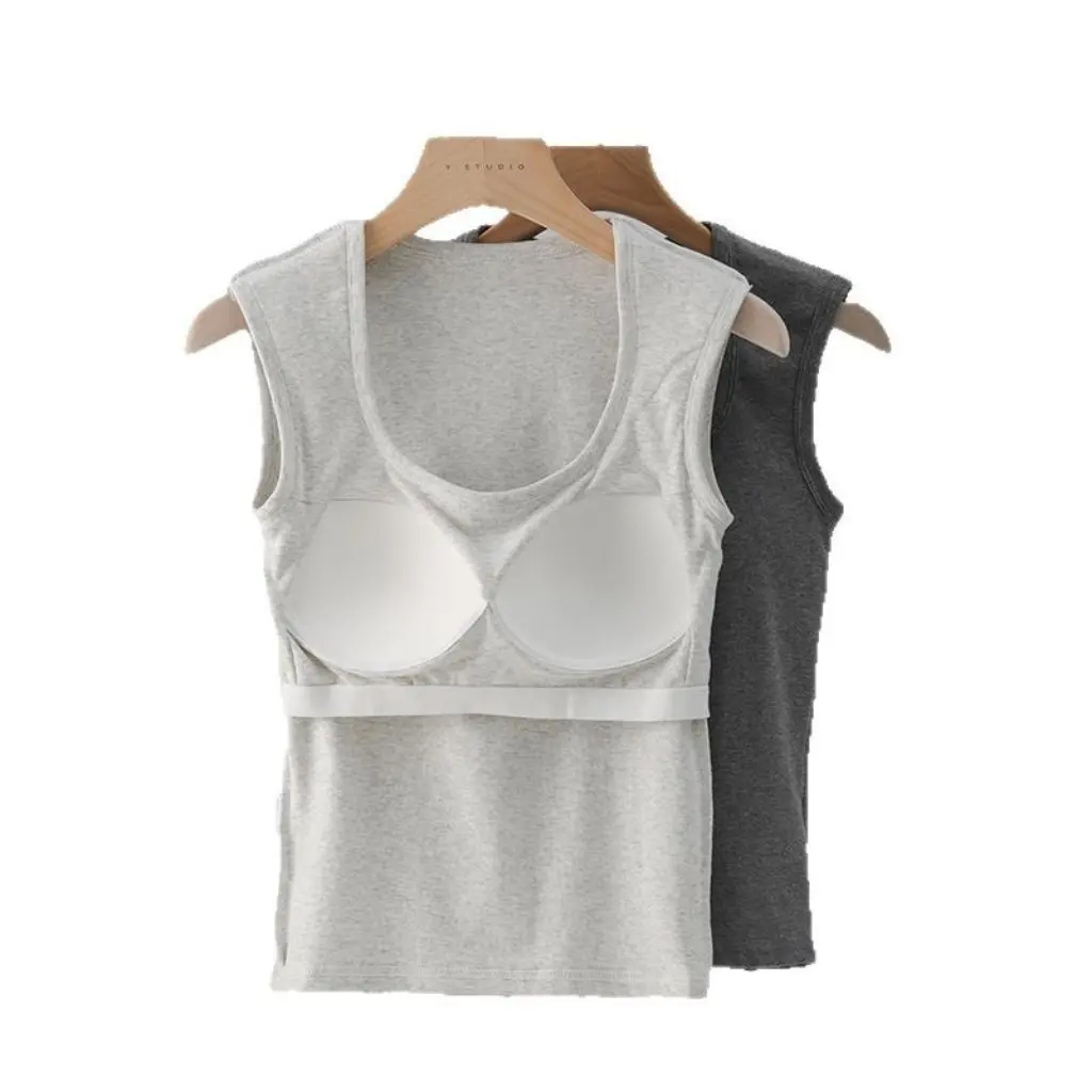 

Женская майка из чистого хлопка, закрывающая грудь с подушечками для груди, цельный верх на весну, лето и осень