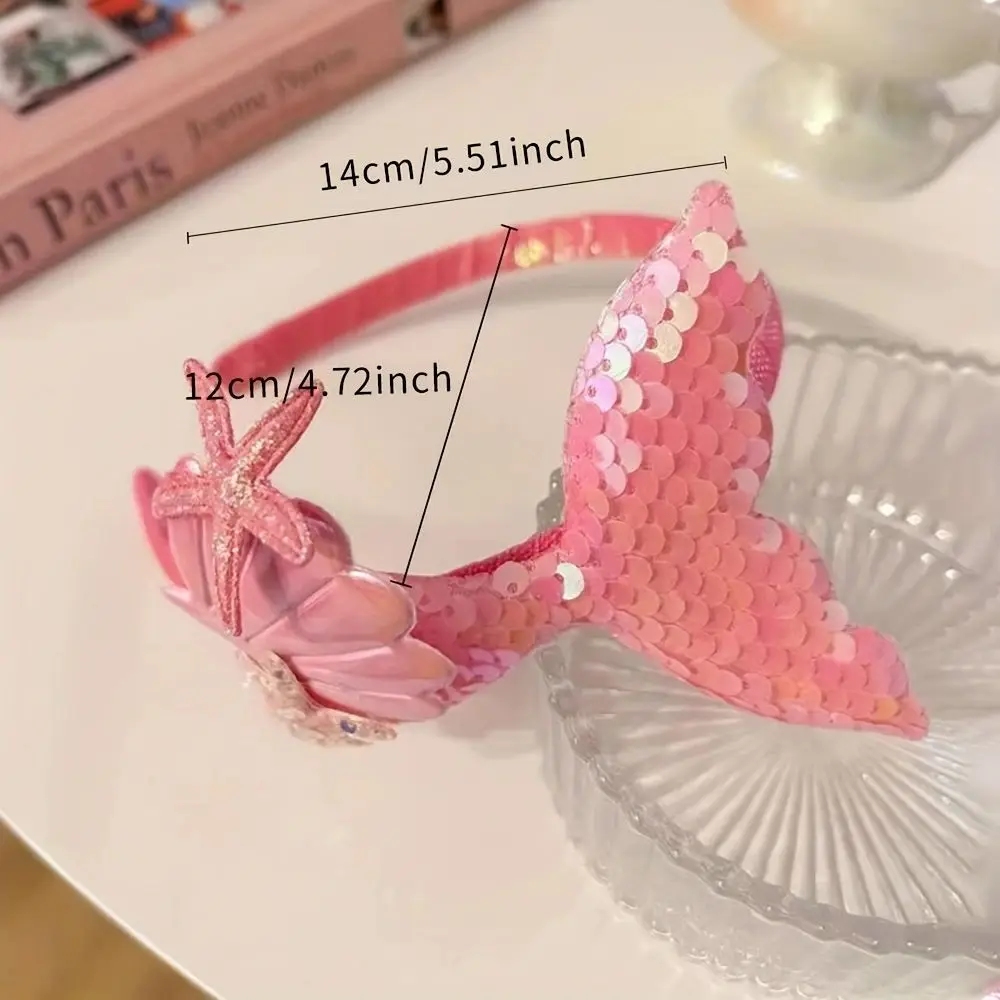 Cartoon Mermaid Children Headband Cute Thin Hair Hoop Starfish Shell Princess Laser Sequin Hairband Women Girl Hair Accessory view 6