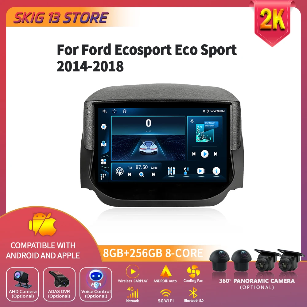 

For Ford Ecosport Eco Sport 2014-2018 Car Wireless BT Carplay Radio Android 14 Multimedia 4G GPS Navigation Touch Screen Stereo