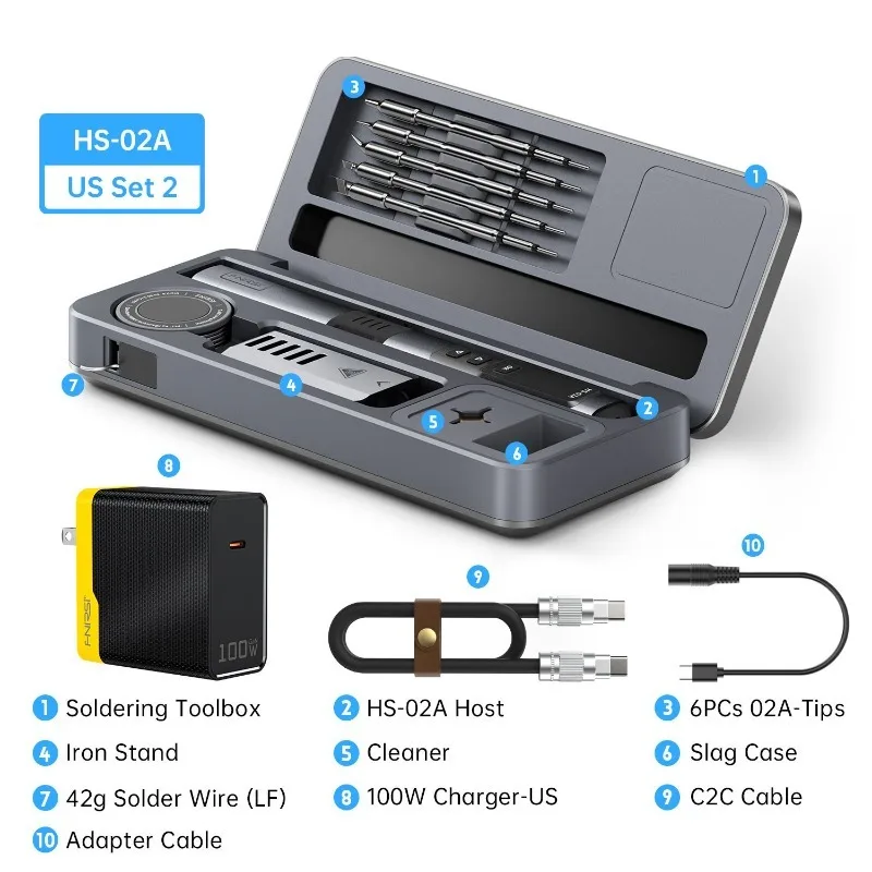 FNIRSI HS-02 Protable Heat Toolbox Kit 100W Power Adjustable Temperature Quick Heating Repair Equipment 100-450℃ for DIY Repair